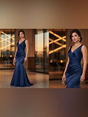 David's Bridal Marine Satin Ruched Mermaid Gown F15652 Size 10